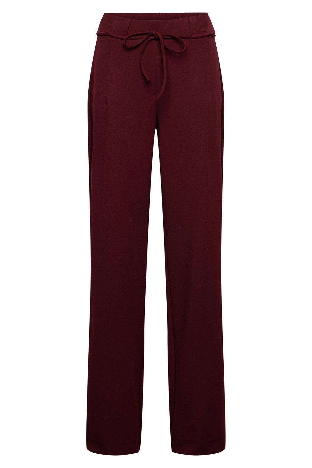 Donkerrode dames &Co Woman wide leg broek met elastische tailleband met koord en effen