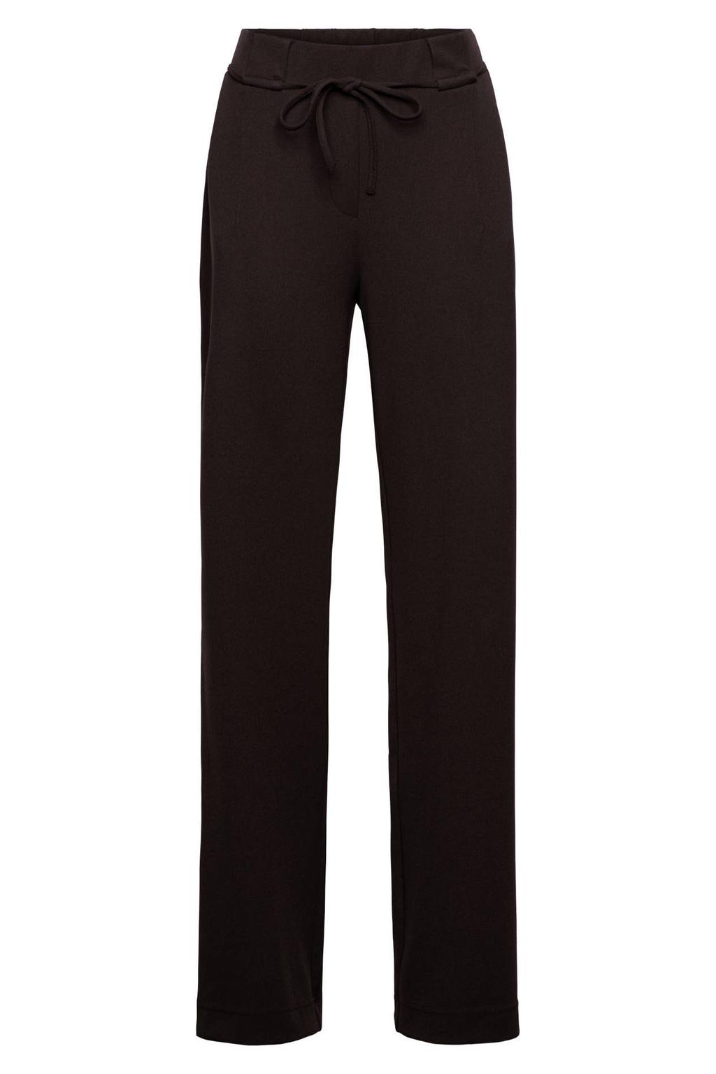 Donkerblauwe dames &Co Woman straight leg broek met elastische tailleband met koord en effen