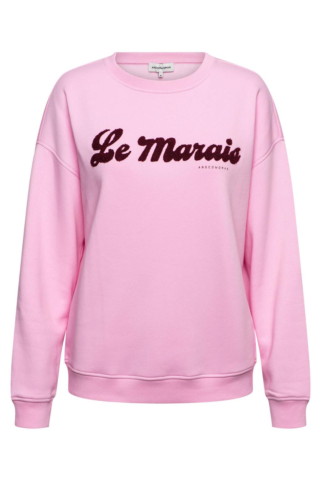 Lichtroze dames &Co Woman sweater van polyester-katoen met tekst print en lange mouwen