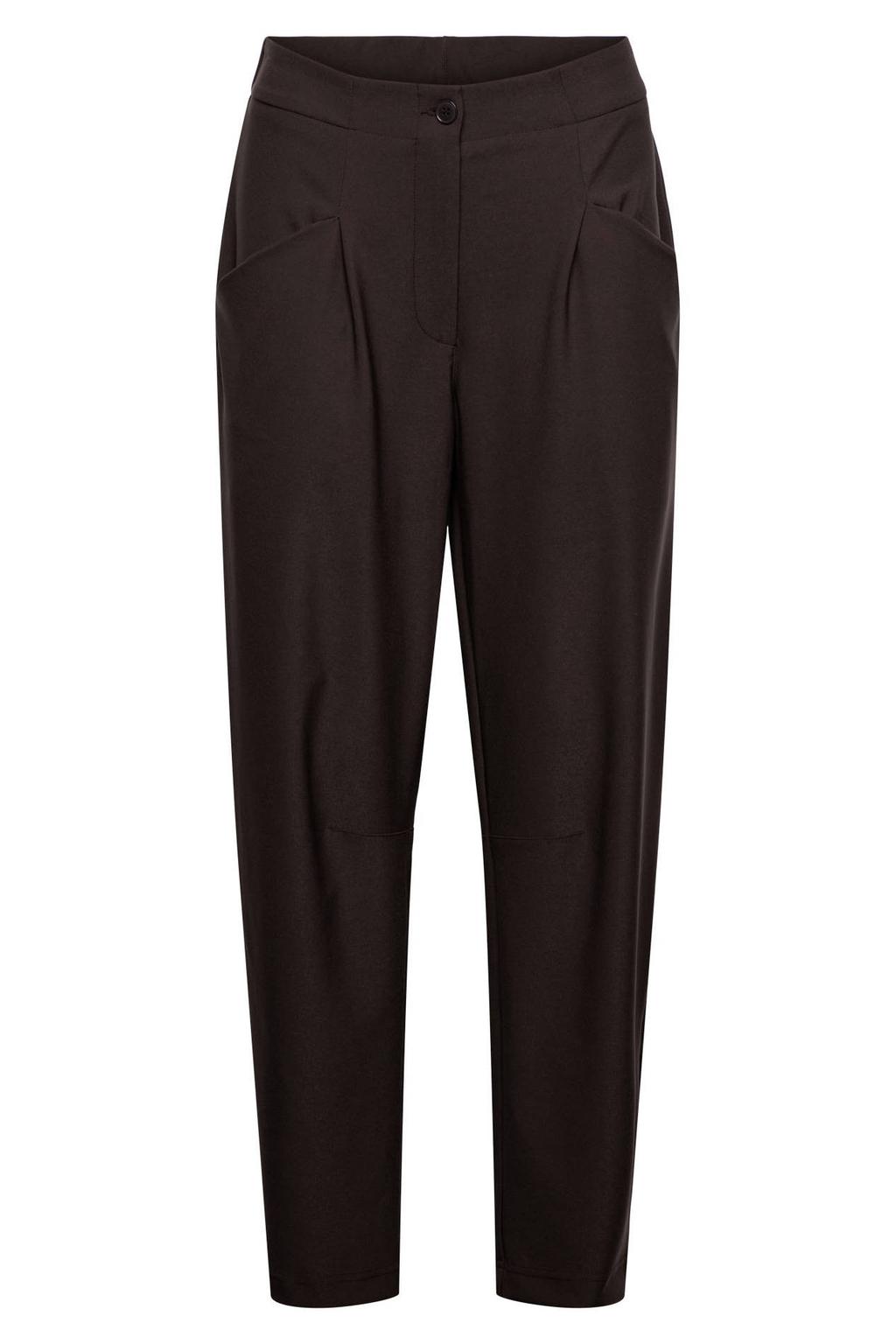 Donkerblauwe dames &Co Woman travelstof slim fit broek met regular waist en effen