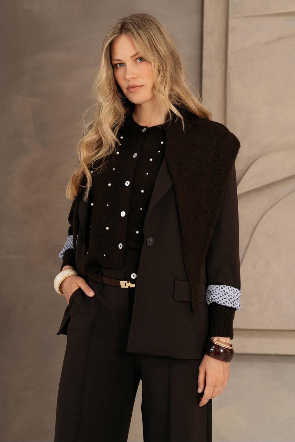 Donkerblauwe dames &Co Woman oversized blazer van polyester met effen, lange mouwen, reverskraag en knoopsluiting