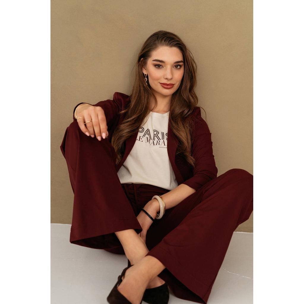 Donkerrode dames &Co Woman straight leg broek van polyamide met effen