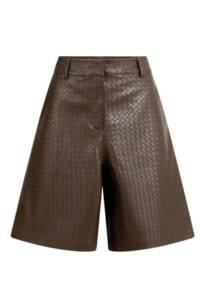 imitatieleren wide leg bermuda short - bruin