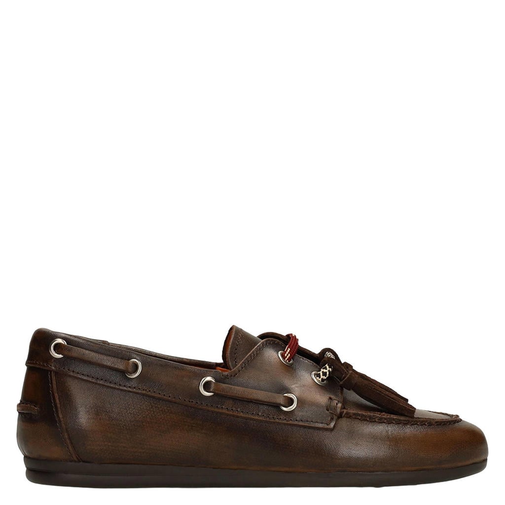 Donkerblauwe dames Manfield leren bootschoenen - met veters