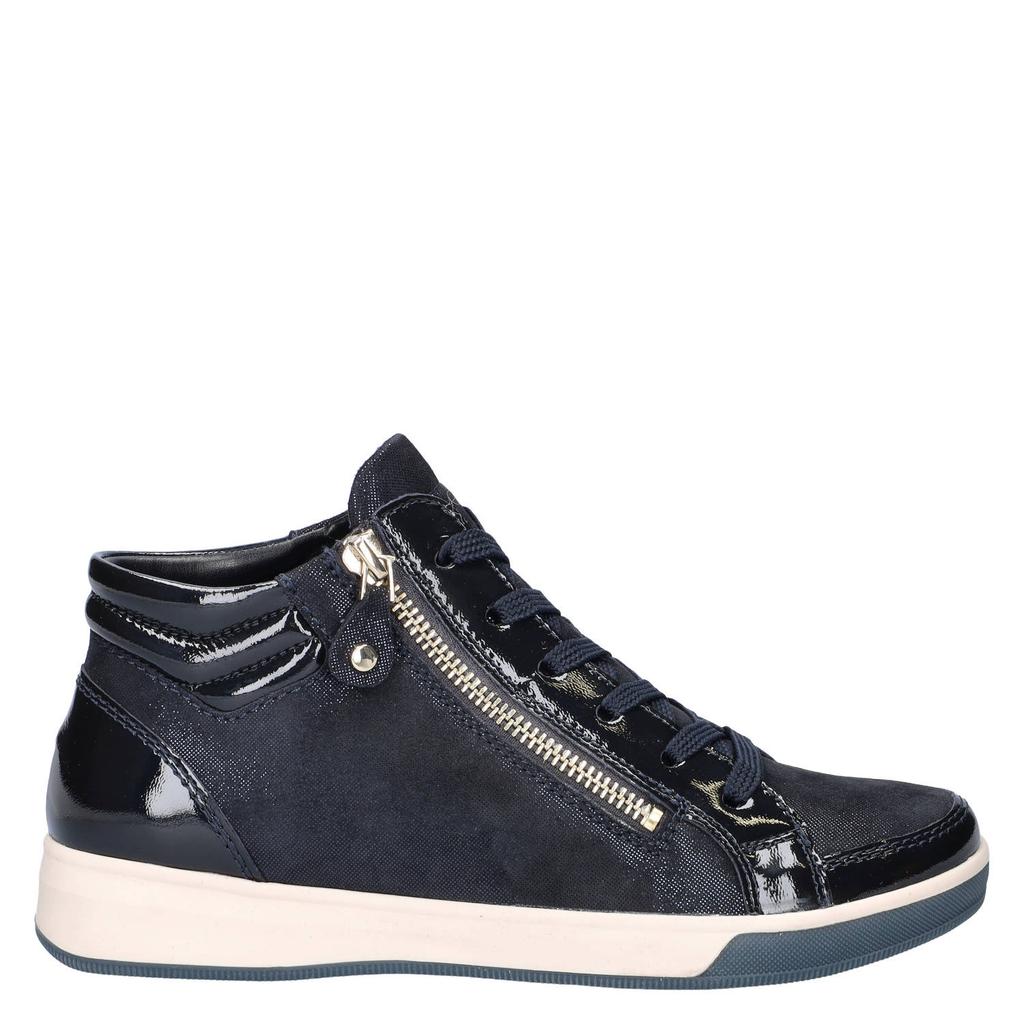 Blauwe dames Ara Rom lakleren sneakers - met rits- en vetersluiting