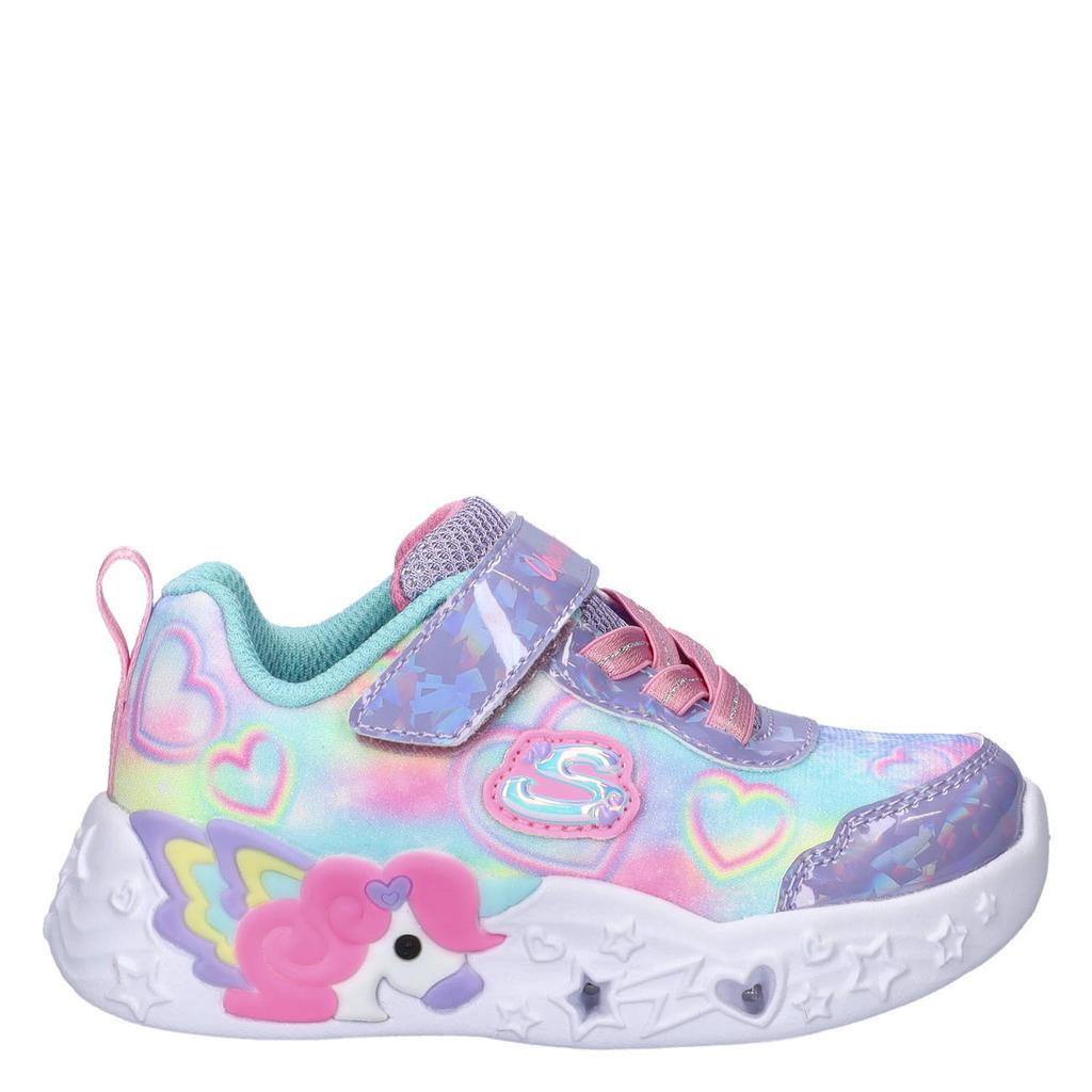 Paars, blauw en roze meisjes Skechers sneakers - van nylon met elastische veter- met klittenbandsluiting