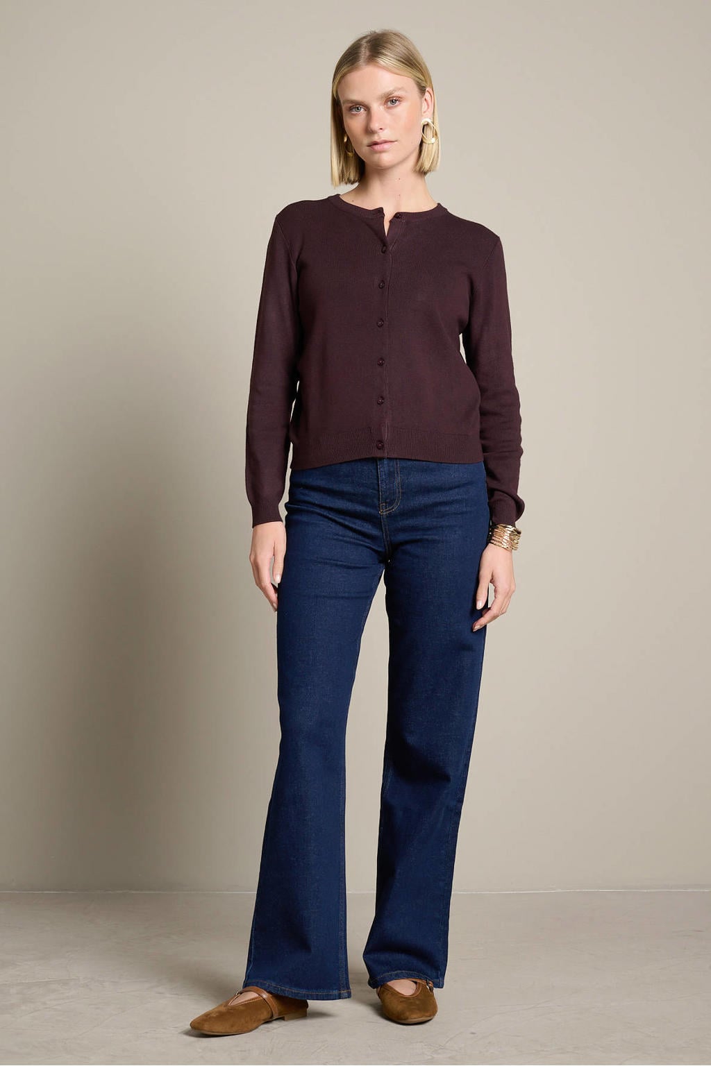 Dark blue denim dames LOLALIZA wide leg jeans van denim met rits- en knoopsluiting en effen
