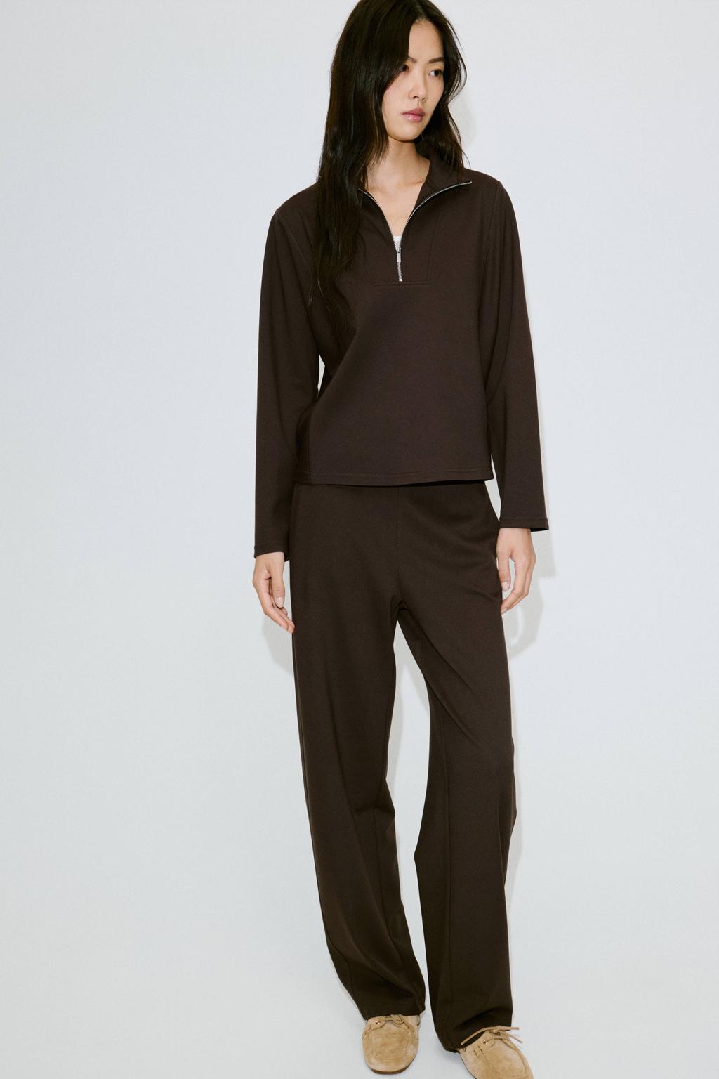 Bruine dames Mango wide leg broek van viscose met effen