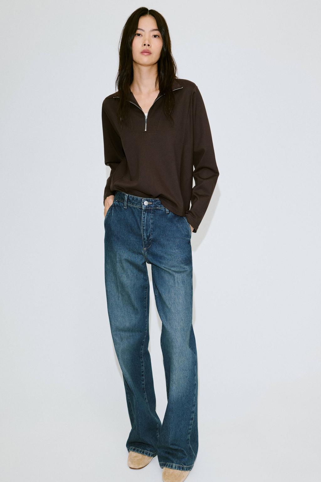 Bruine dames Mango schipperstrui van viscose met effen en lange mouwen