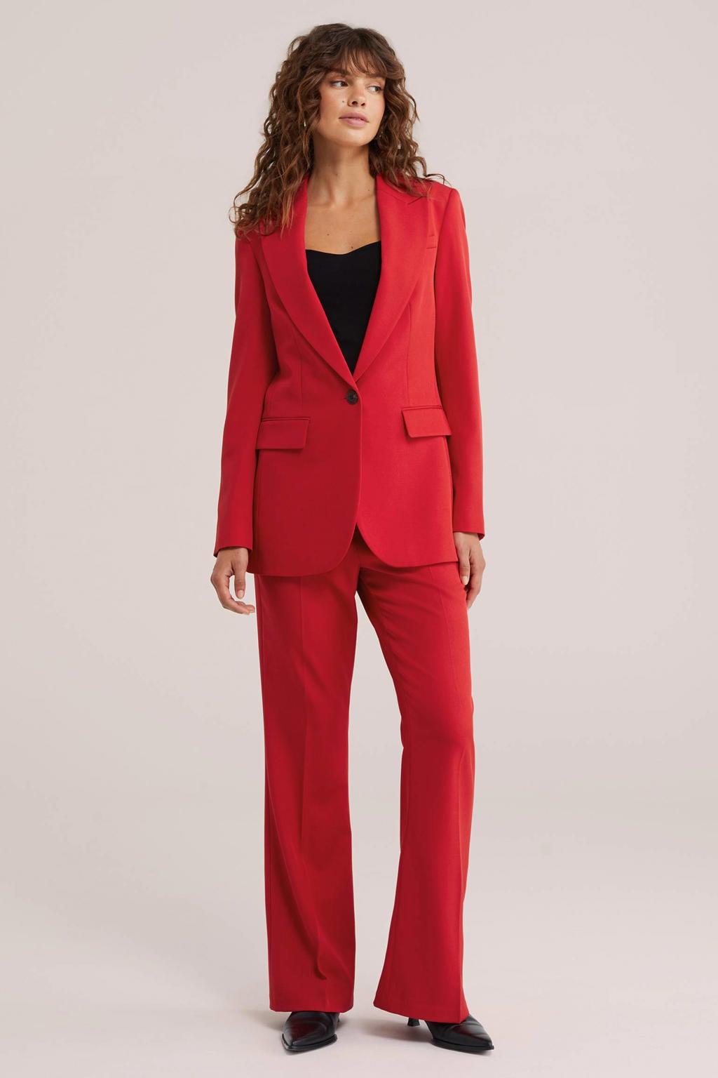 Rode dames WE Fashion regular fit blazer van polyester met effen, lange mouwen en reverskraag