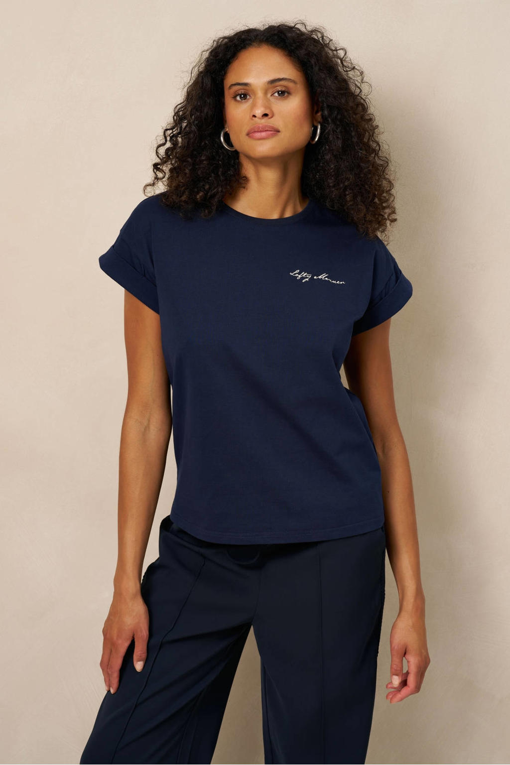 Lofty Manner T-shirt met backprint - donkerblauw