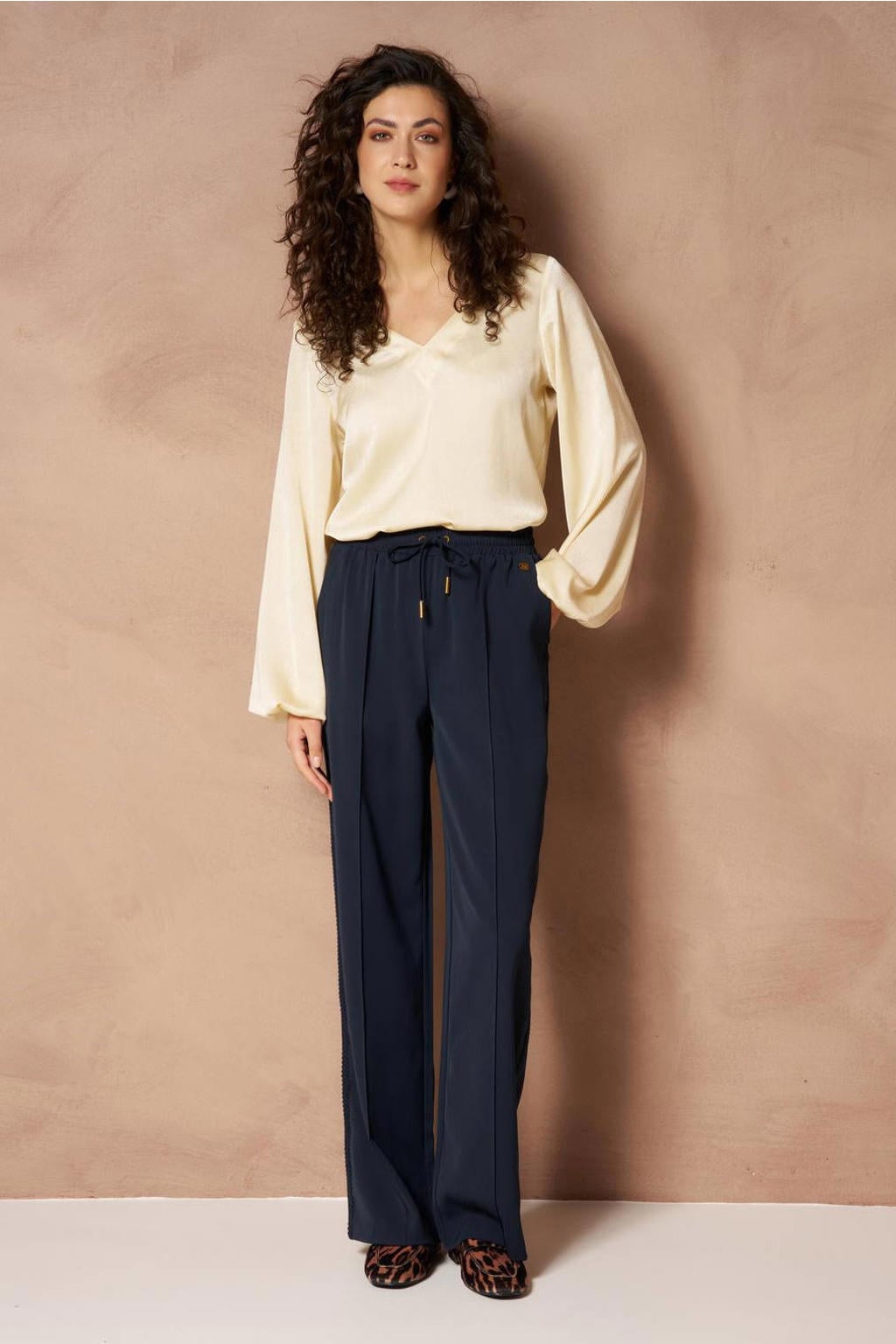 Lofty Manner wide leg casual broek - donkerblauw