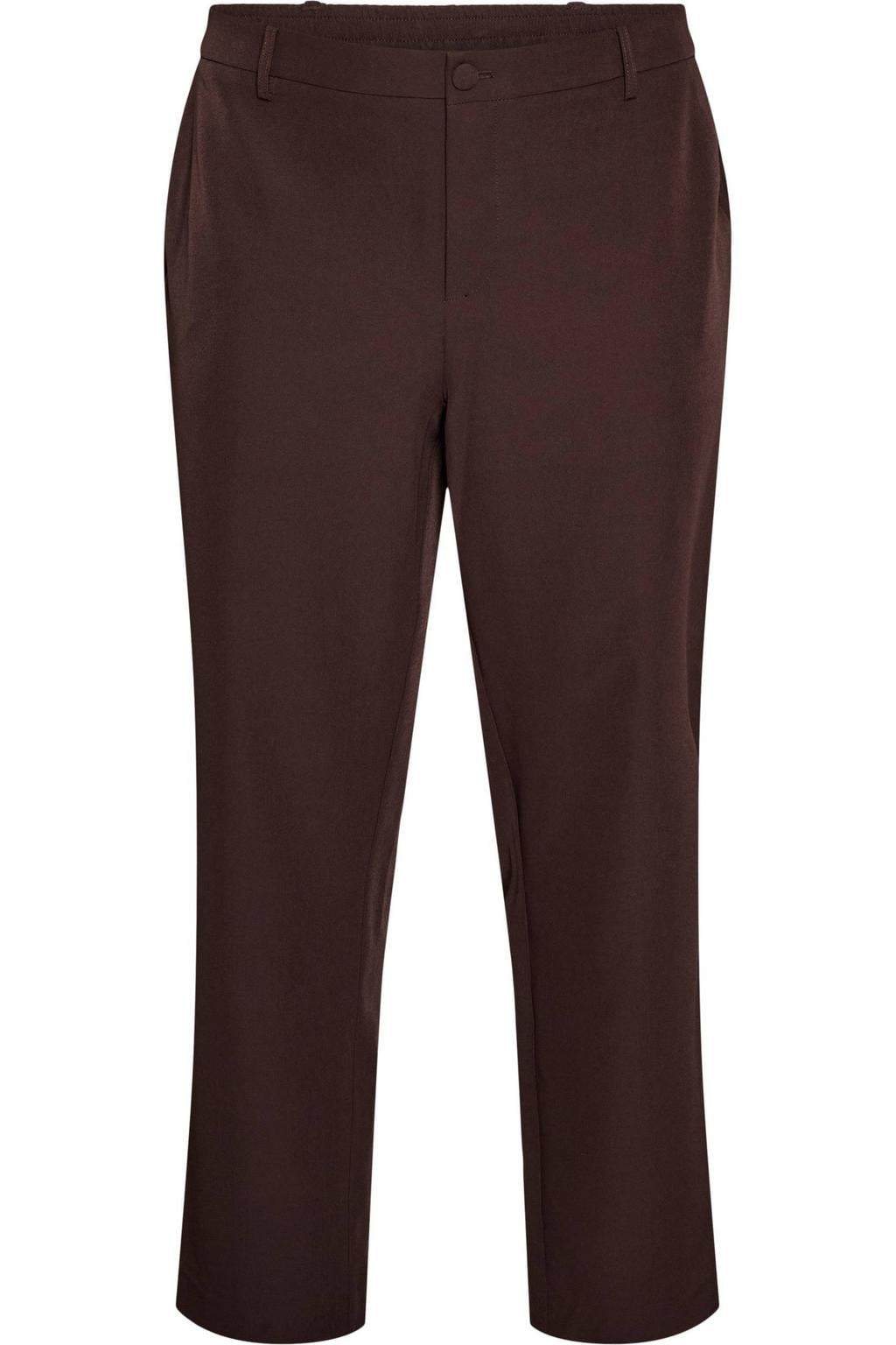 Donkerblauwe dames Zizzi Plus Size straight leg broek met rits- en knoopsluiting en effen