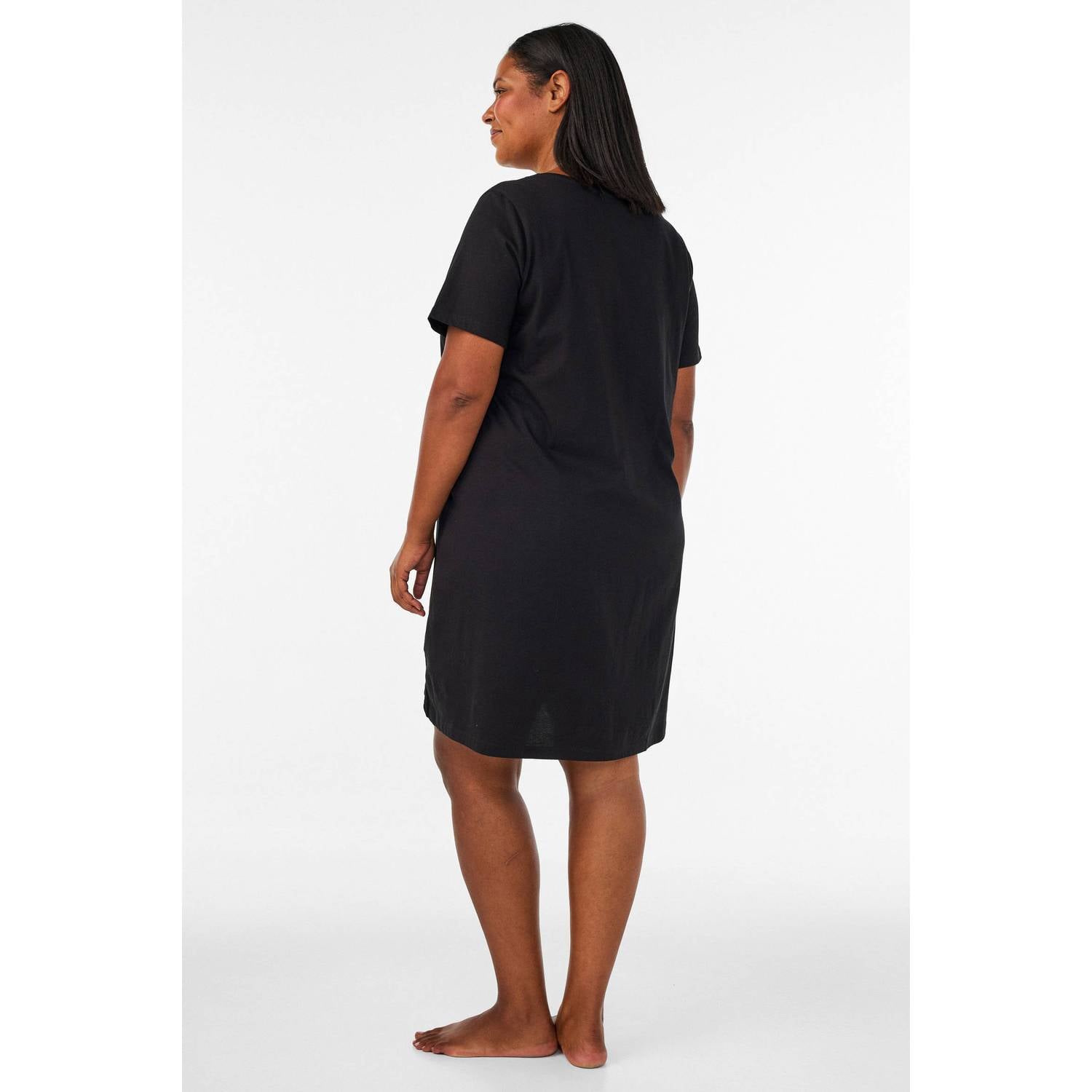 Zizzi Plus Size nachthemd zwart print love
