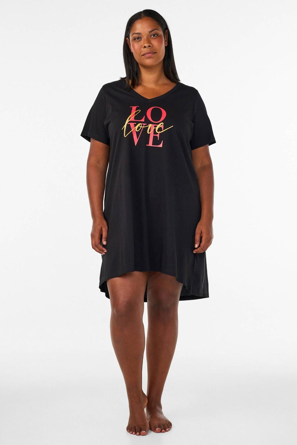 Zizzi Plus Size nachthemd - zwart/print love