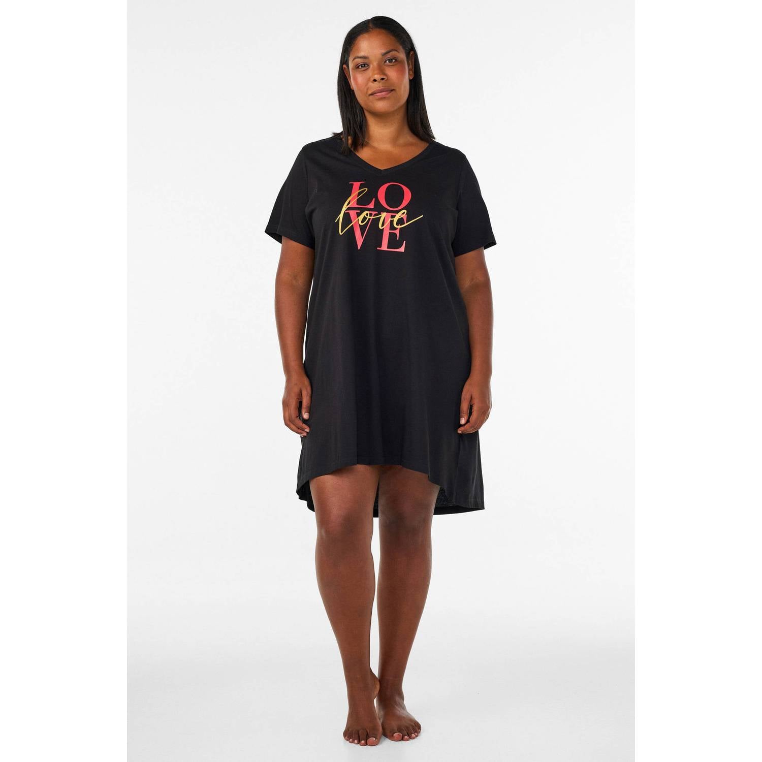 Zizzi Plus Size nachthemd zwart print love