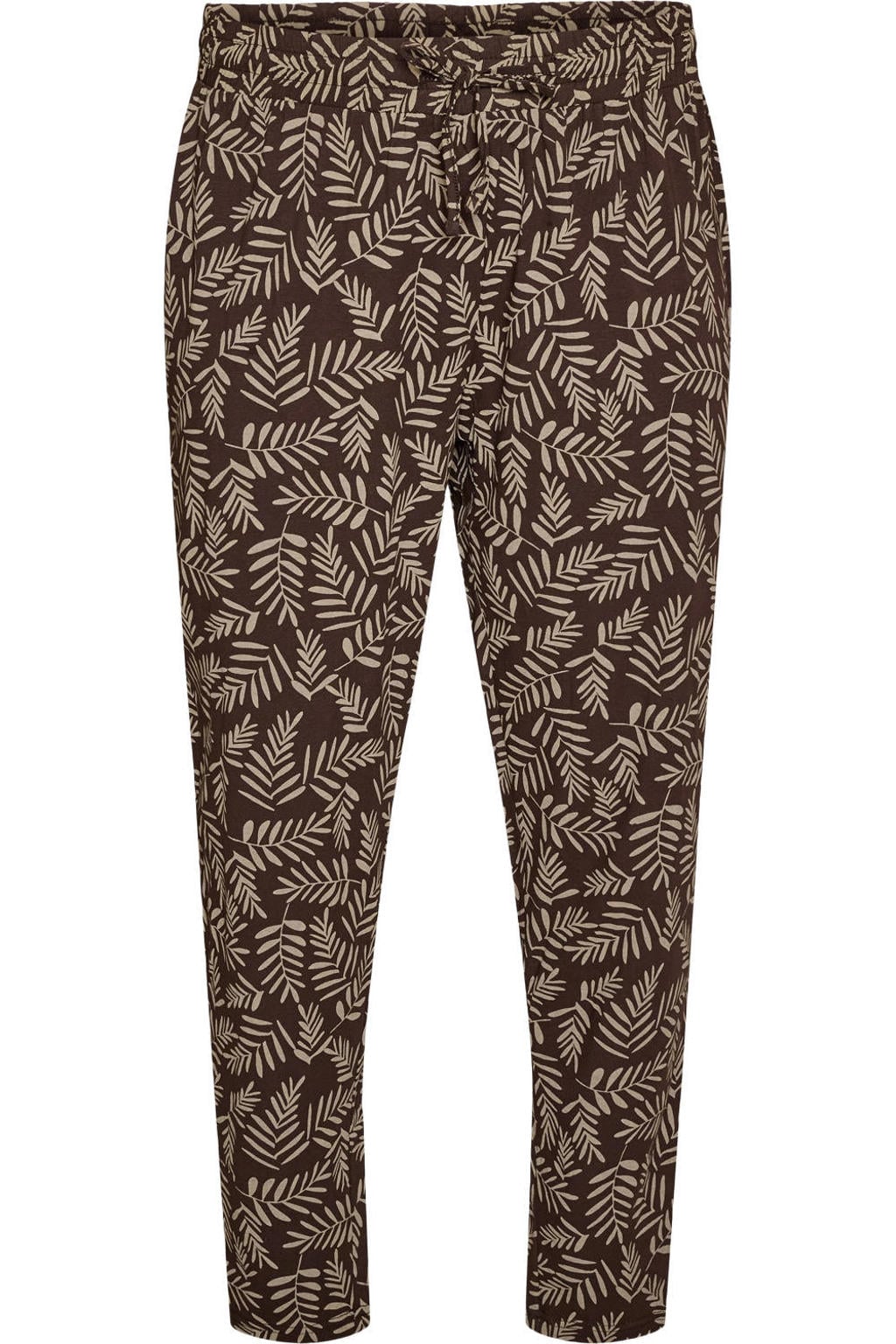 Bruine dames Zizzi pyjamabroek Plus Size van katoen met elastische tailleband