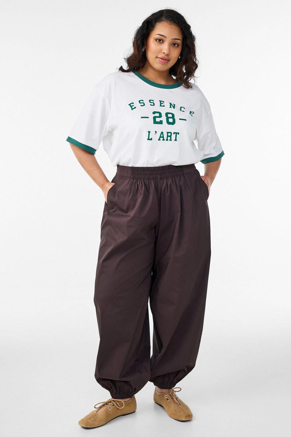 Donkerblauwe dames Zizzi ballon broek Plus Size van katoen met high waist, elastische tailleband en effen