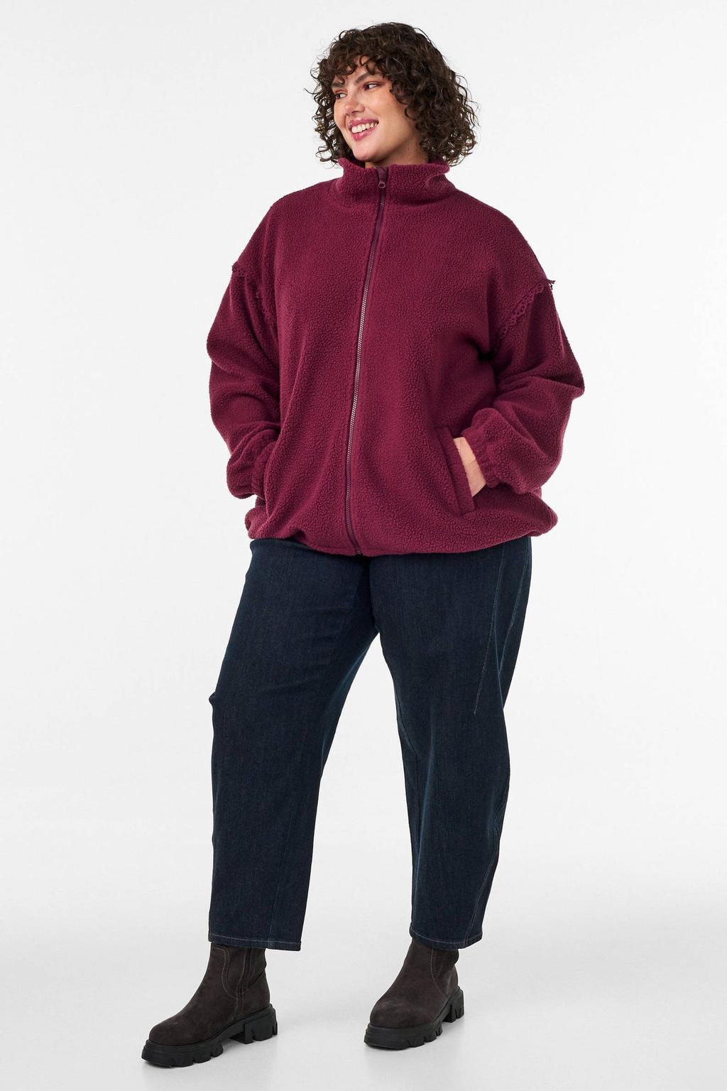 Zizzi Plus Size teddy jas - rood
