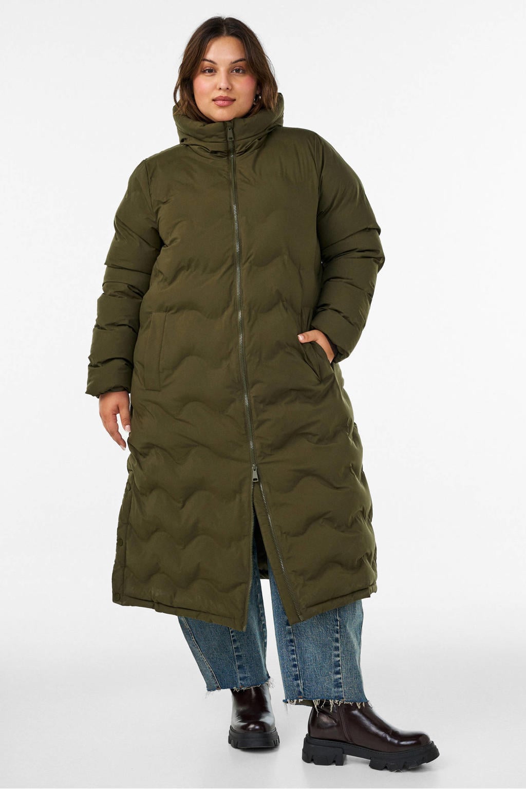 Zizzi Plus Size winterjas met split - donkergroen