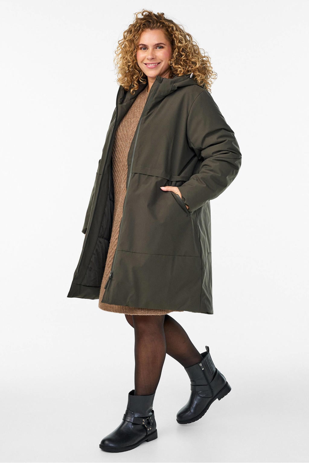 Zizzi Plus Size winterparka - donkergroen