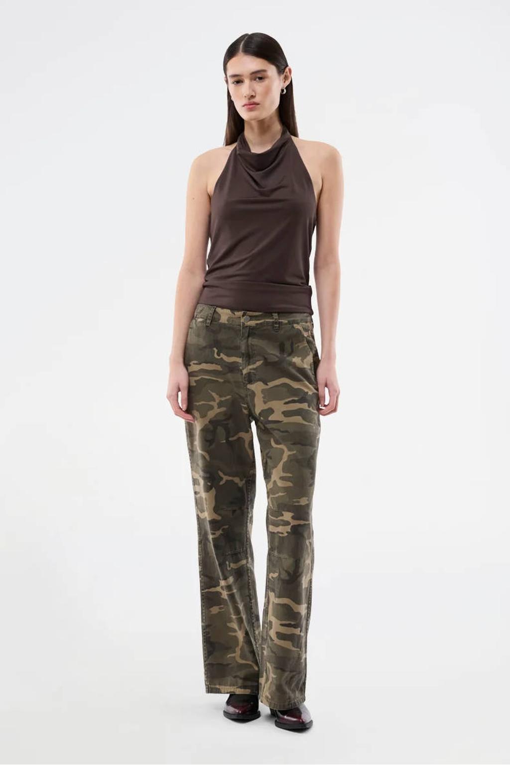 Groene dames Modström wide leg camouflage broek van denim met rits- en knoopsluiting