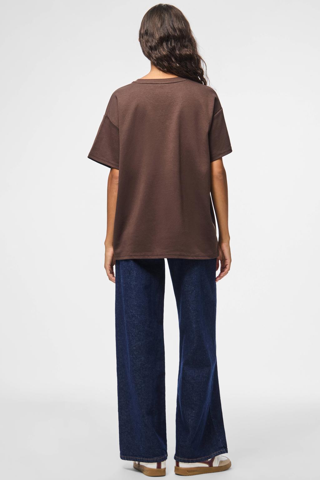 Donkerblauwe dames PIECES oversized T-shirt van polyester met effen, korte mouwen en ronde hals