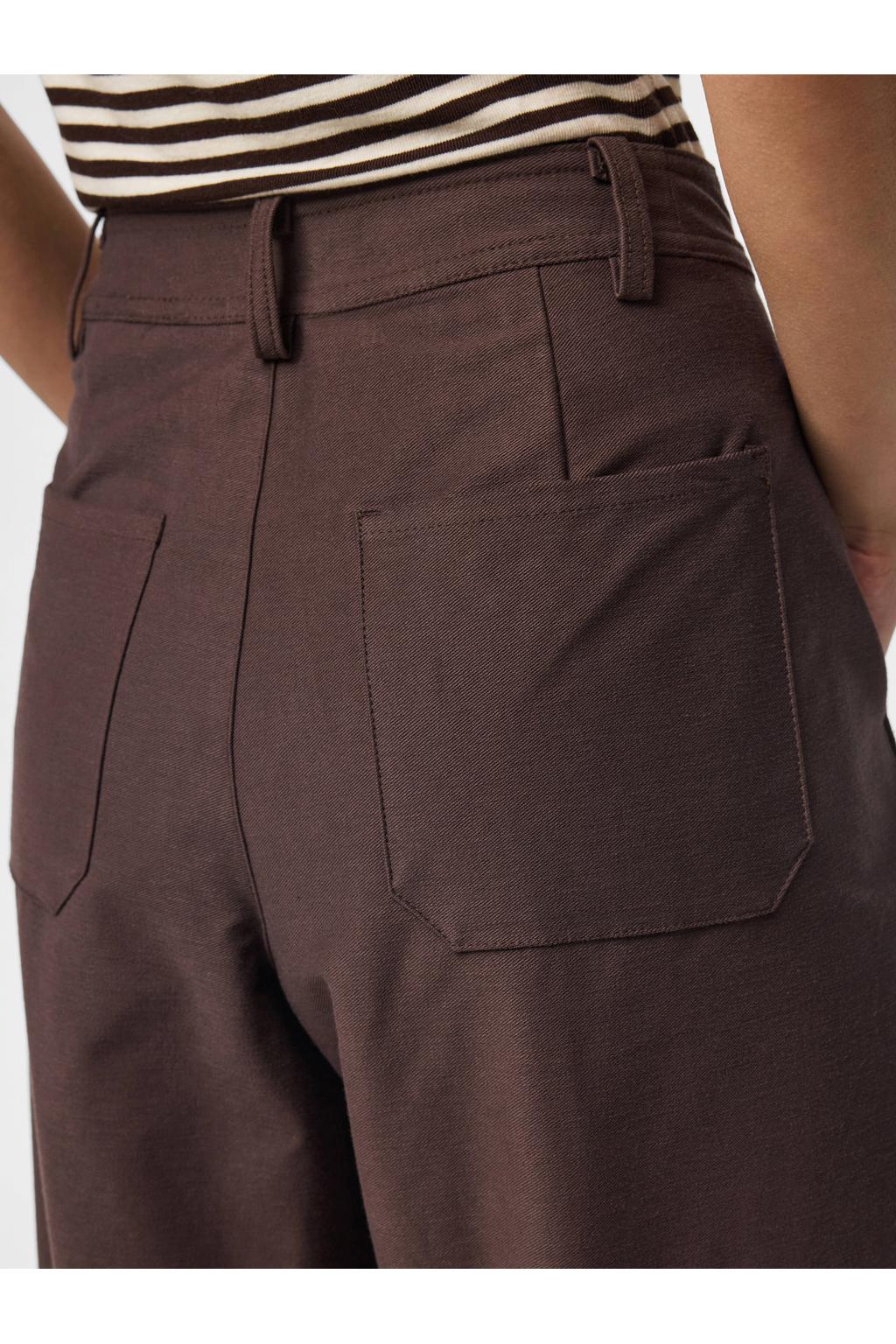Donkerblauwe dames PIECES barrel casual broek van polyester met high waist, rits- en haaksluiting en effen
