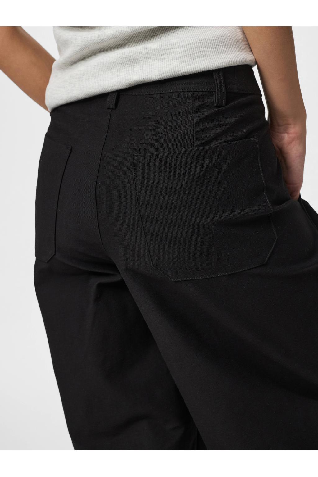 Zwarte dames PIECES barrel casual broek van polyester met high waist, rits- en haaksluiting en effen