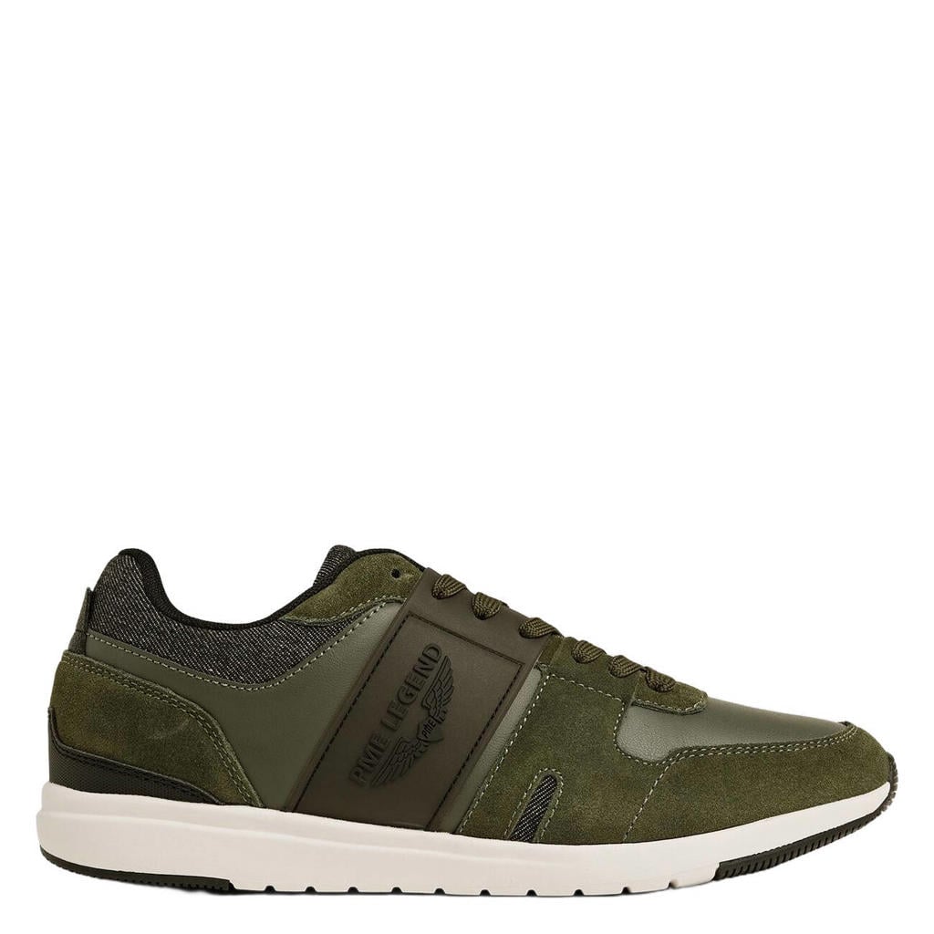 Groen en kakikleurige heren PME Legend Suède sneakers met veters