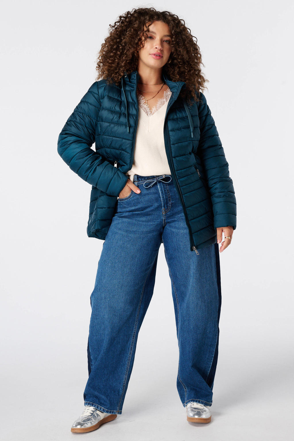 MS Mode gewatteerde jas Plus Size - petrol