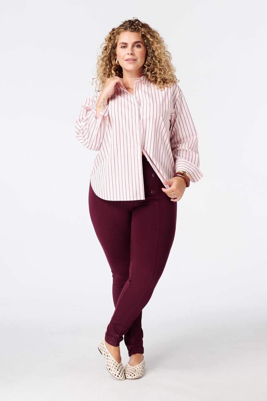 Donkerrode dames MS Mode legging van viscose met high waist, elastische tailleband en effen
