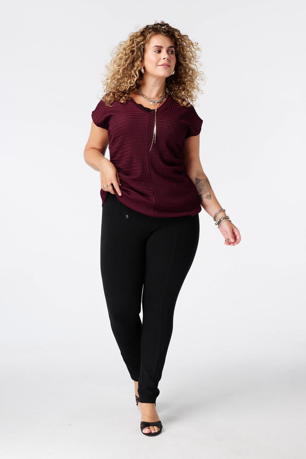 Zwarte dames MS Mode legging van viscose met high waist, elastische tailleband en effen