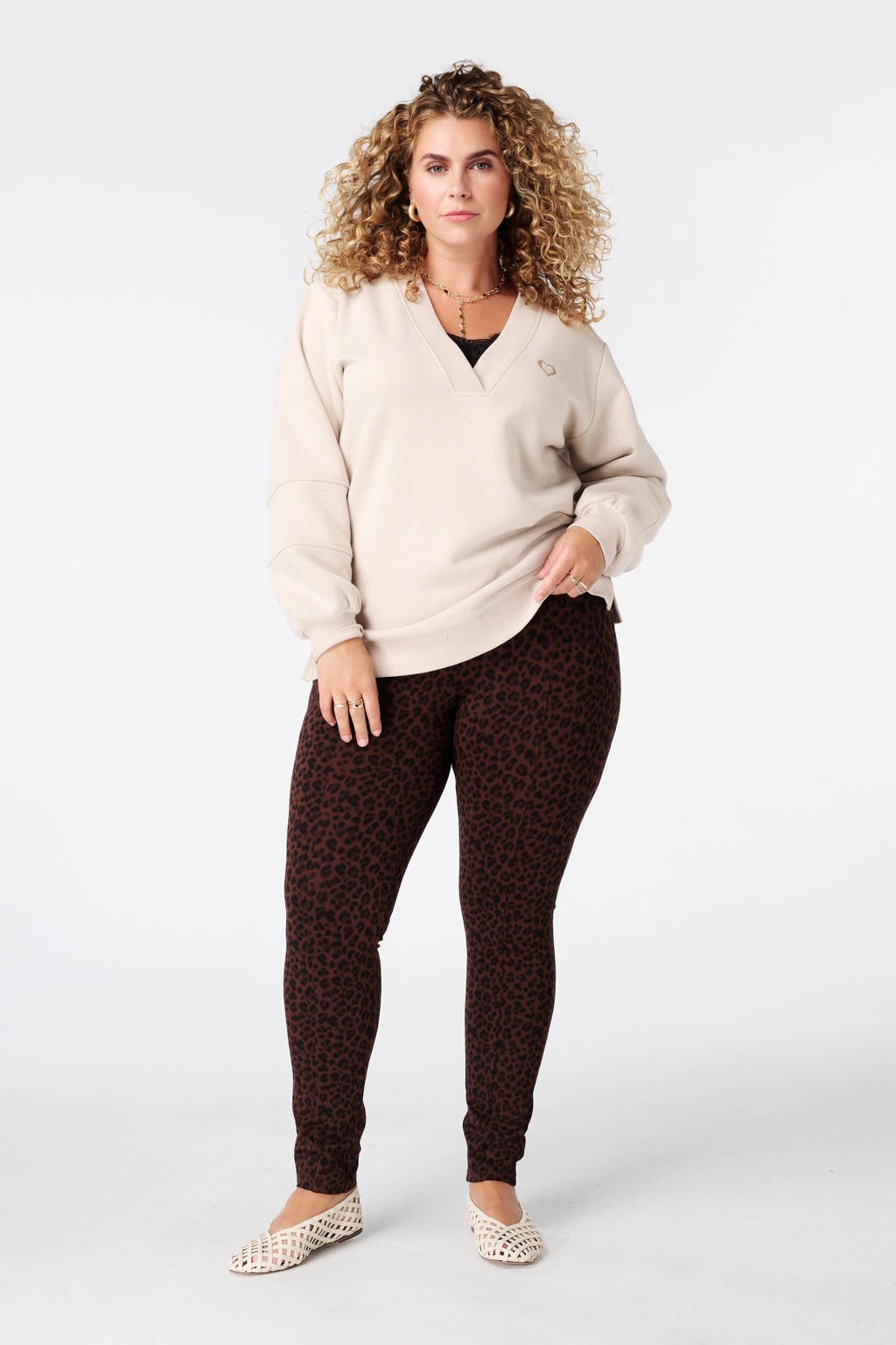 Bruine dames MS Mode legging van viscose met skinny fit, high waist, elastische tailleband en panterprint