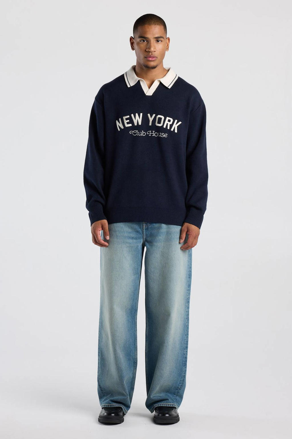 America Today oversized gebreide trui met borduursels - midnight