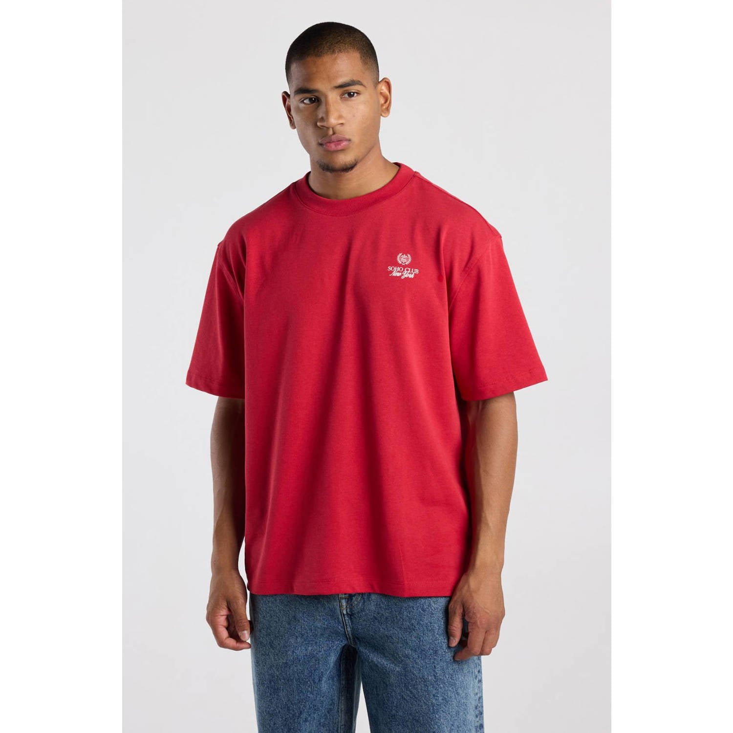 America Today relaxed fit T-shirt met backprint red port