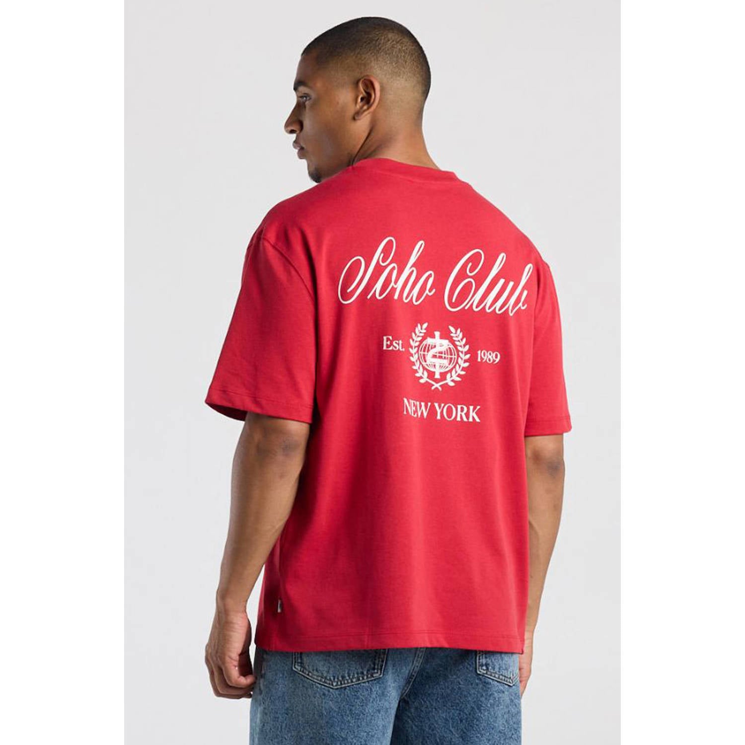 America Today relaxed fit T-shirt met backprint red port