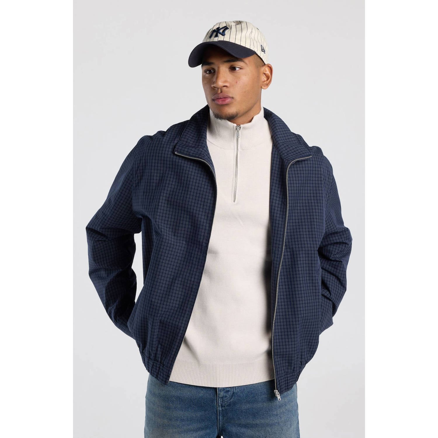 America Today relaxed fit geruit overshirt donkerblauw grijs