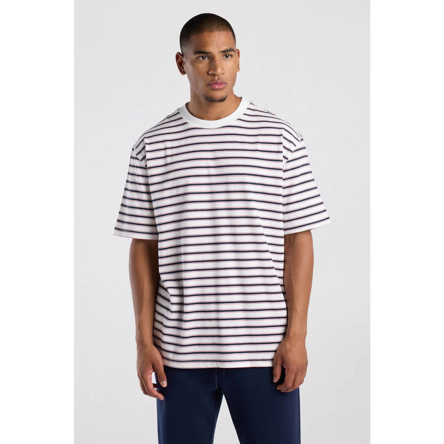 America Today relaxed fit gestreept T-shirt wit blauw