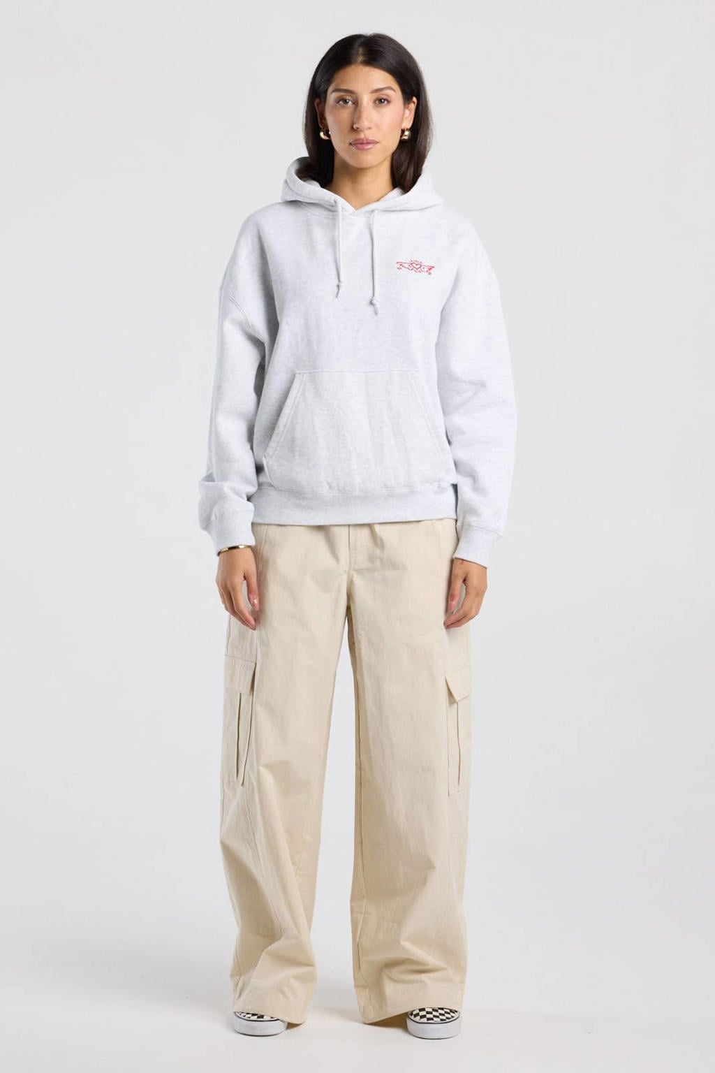 Witte dames America Today wide leg cargobroek van katoen met rits- en knoopsluiting en effen