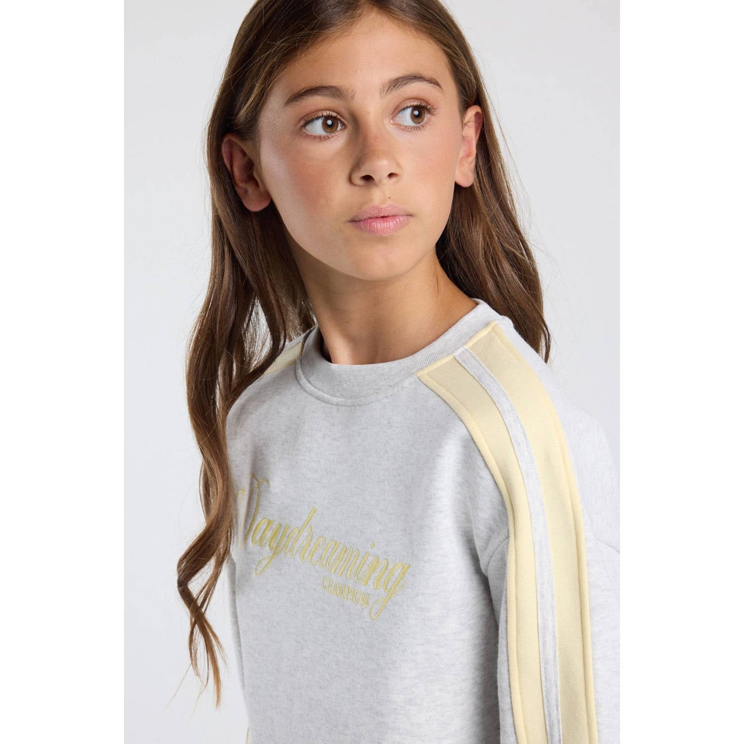 America Today sweater met tekst grijs geel