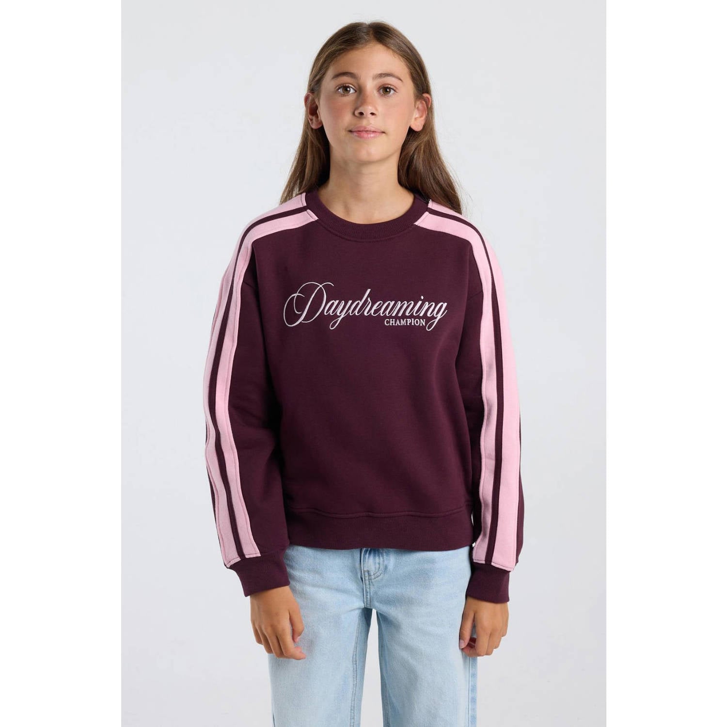 America Today sweater met tekst bordeauxrood