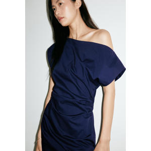 off shoulder midi jurk - donkerblauw
