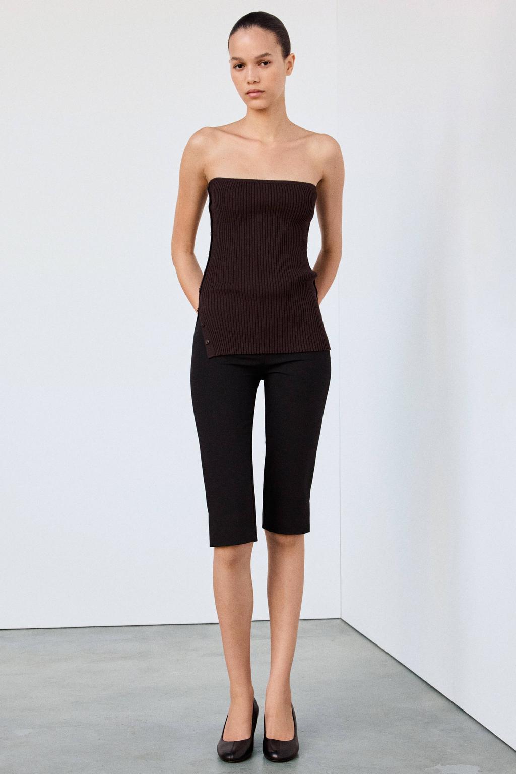 Bruine dames Mango top van viscose met effen en strapless hals