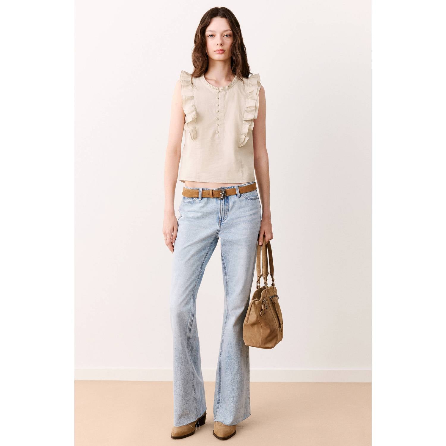 MANGO TEEN blousetop met ruches lichtbruin