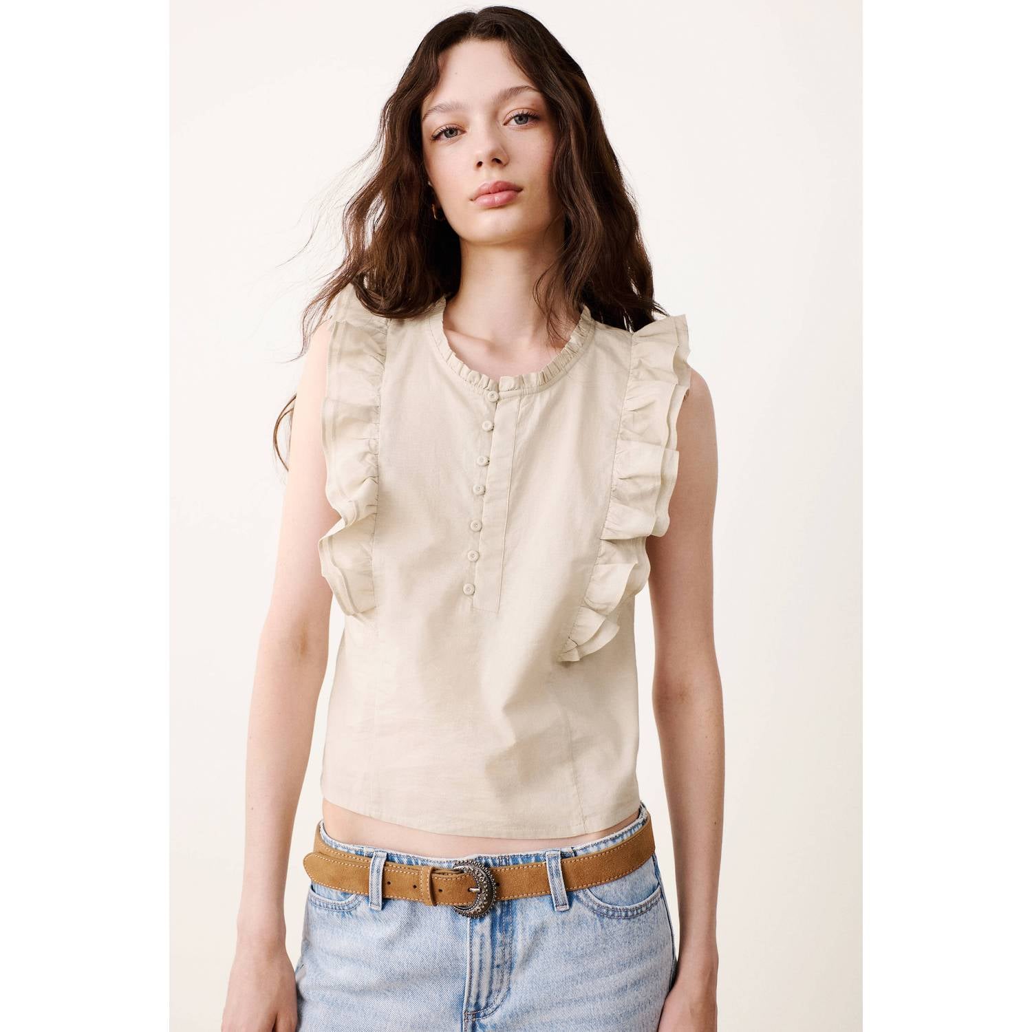 MANGO TEEN blousetop met ruches lichtbruin