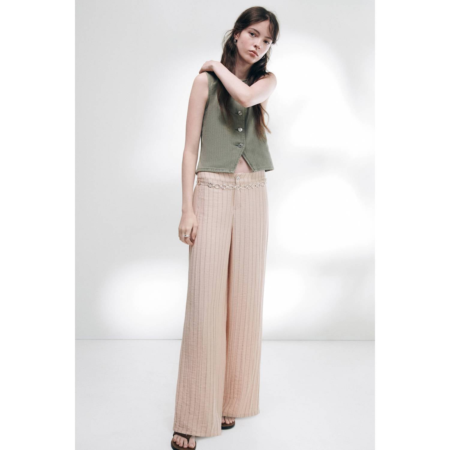 MANGO TEEN gestreepte pantalon zalm