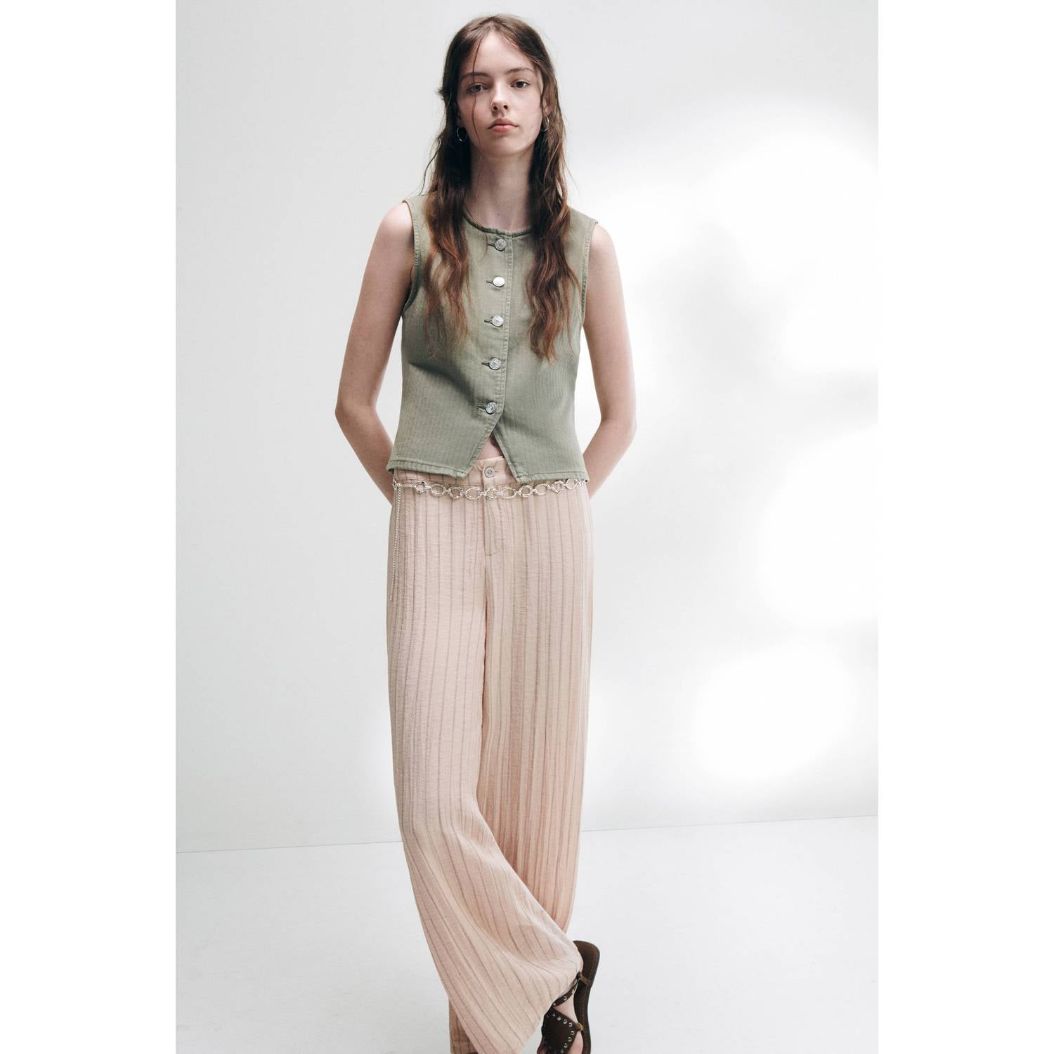 MANGO TEEN gestreepte pantalon zalm