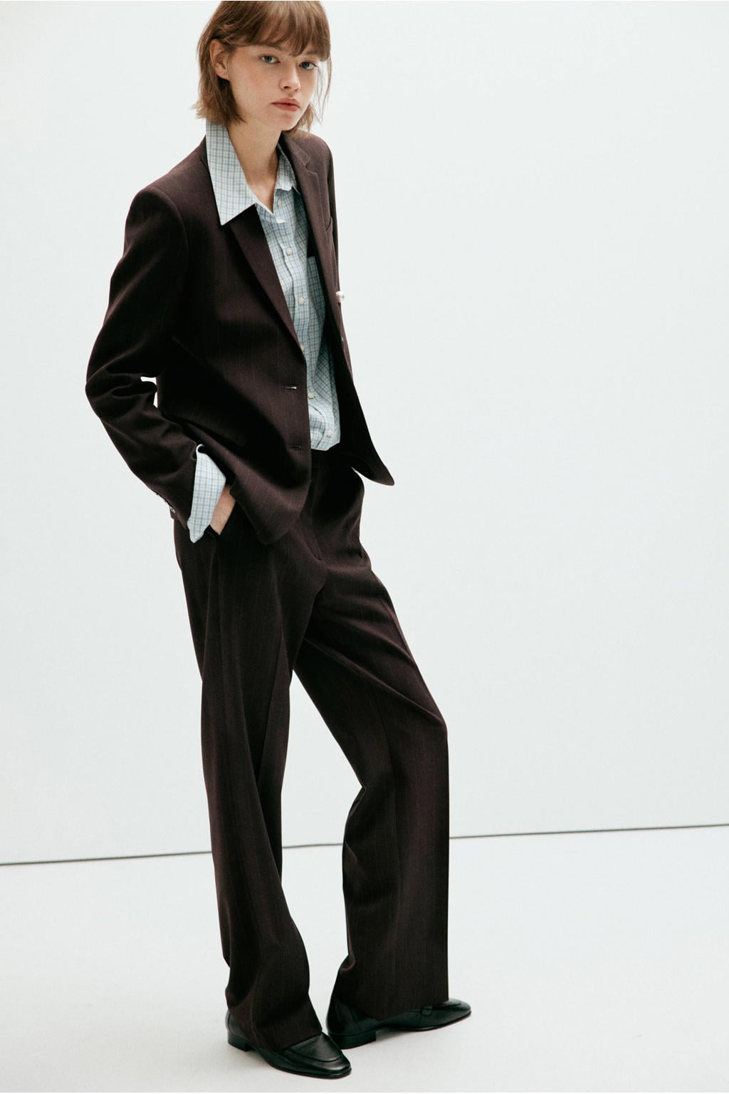 Bruin en ecru dames Mango regular fit blazer van polyester met lange mouwen en reverskraag