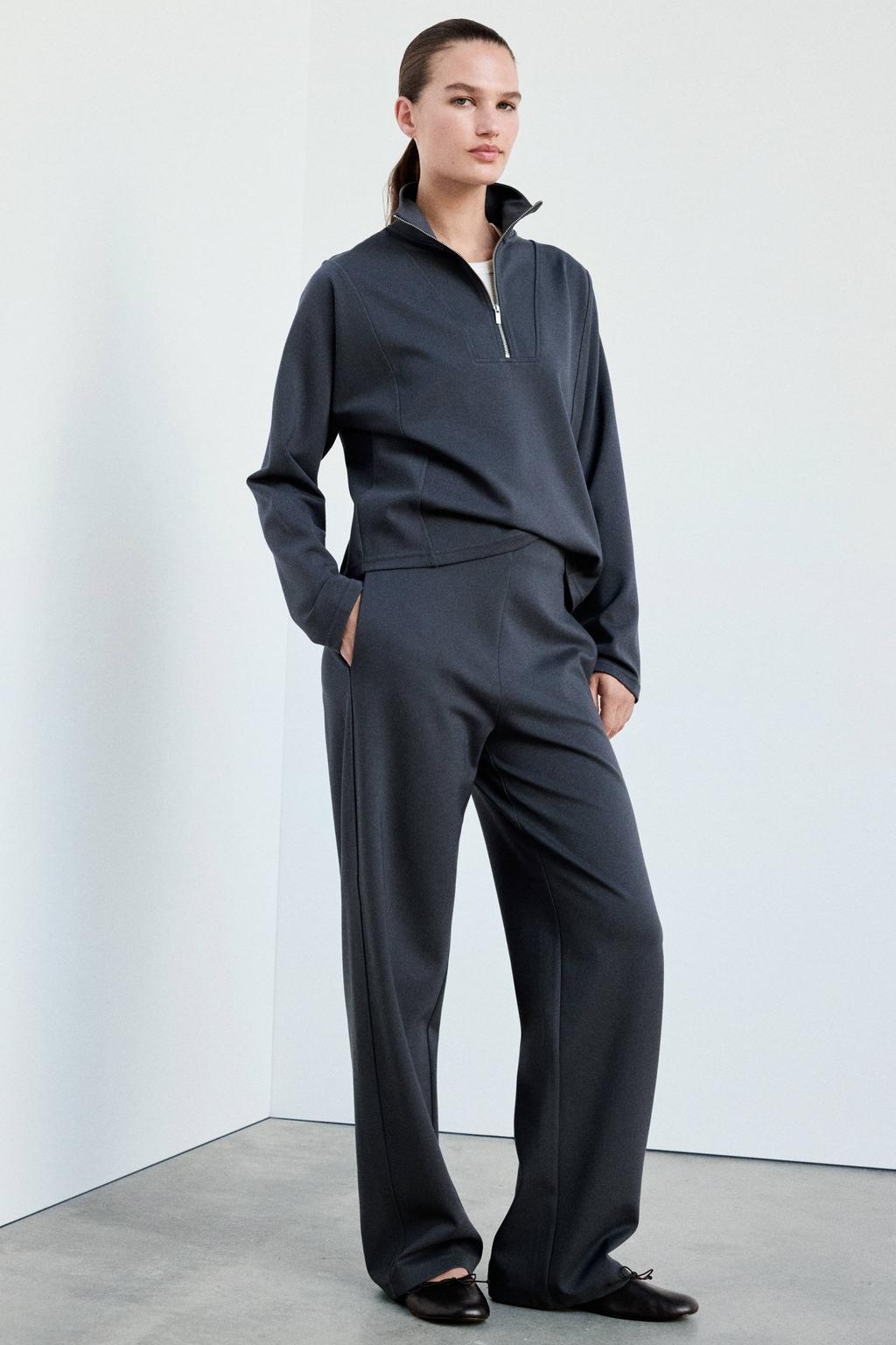 Grijsblauwe dames Mango wide leg broek blauw van viscose met effen
